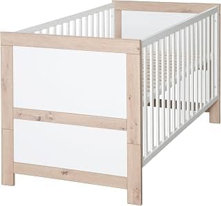 roba Babybett Malo 70 x 140 cm - Mitwachsendes Gitterbett - Höhenverstellbar - Umbaubar zum Juniorbett - Holz weiß lackiert/Dekor Sonoma Eiche - Günstig online kaufen