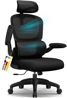 Bürostuhl, Bürostuhl Ergonomisch, Schreibtischstuhl mit Segmentierter Rückenlehne, Adaptiver Lendenstütze und 90°klappbaren Armlehnen, Schreibtischsessel Neigbar bis 135°, Office Chair - Details ansehen