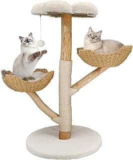 BingoPaw Kratzbaum Modern Katzenbaum Holz: 111cm Luxus Katzenkratzbaum mit 2 Weidenkorb Sisalstamm Sitzplattform Plüschball, Groß Katzenturm für mehr Katzen - Amazon Angebot