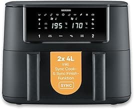 Severin Heißluftfritteuse Dual Zone, 2x4L Fächer, vielseitige Zubereitung, Touch-Display, Warmhaltefunktion, Temperatureinstellung synchronisierbar, 10 Programme, 2600W, Black Line, schwarz, FR 2463 - Amazon Angebot