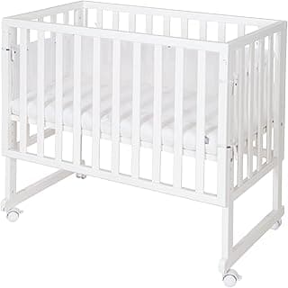 roba Stuben- und Beistellbett safe asleep® 3 in 1-45 x 90 cm - Höhenverstellbar - Komplettes Anstellbett mit Matratze + Canvas Barriere - Mesh Umrandung - Bett Set für Babys - Holz weiß - Produktbild