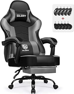 Gaming Stuhl Ergonomischer mit Fußstütze, Gaming Chair Bürostuhl 150 kg Belastbarkeit, Gamer Stuhl aus Kunstleder, 360° leise Rollen, PC Zockerstuhl für Jugendliche Erwachsene, Grau - Super Angebot