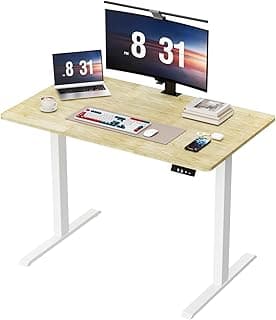 Höhenverstellbarer Schreibtisch, Schreibtisch Höhenverstellbar 100 x 60 cm, Memory Preset mit 2 Höhen, Einfache Montage, für Home Office, Arbeitszimmer und Spiele, Naturholz - Extrem reduziert