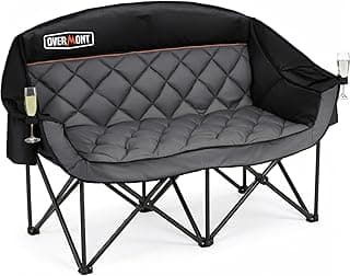 OVERMONT Campingstuhl Faltbar für 2 Personen - XXL Faltsofa 2 Sitzer - Doppel Campingsofa Couch Klappbar Gepolstert Hochlehner - für Outdoor Camp Garten Balkon Strand - bis 385 kg Belastbar Schwarz - Produktbild