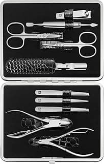 ZWILLING Maniküre-Set (10 teilig, Komplettset für Finger- und Fußnägel, Echtleder Etui mit Metallrahmen), Edelstahl Poliert, Kroko Edition, Schwarz - Details ansehen