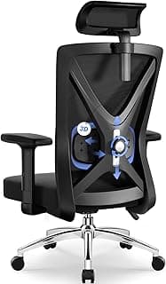 Daccormax Bürostuhl, Bürostuhl Ergonomisch Schreibtischstuhl mit Verstellbaren Armlehnen, weiche Lendenstütze aus Naturschwamm und Kopfstütze, Chefsessel Drehstuhl Wippfunktion 200kg, Schwarz - Super Angebot