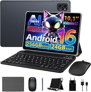 Android 16 Tablet mit Tastatur und Stift - 24 GB RAM+256 GB ROM (2 TB TF), Octa-Core, Gemini AI, 10 Zoll Tablet, Widevine L1, 5000 mAh, 8 MP+ 5MP, Face ID, GPS (5J Garantie) - Produktbild