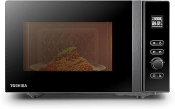 Toshiba MV-AM20T(BK) Mikrowelle/Solo-Mikrowelle/ 20 L/ 800 W/ 5 Leistungsstufen/ 12 Automatikprogramme/Emaille Innenraum/einfach zu reinigen/Auftaufunktion/Glasdrehteller (24,5 cm) /Schwarz - Produktbild