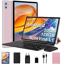 2026 Neuest Tablet 10 Zoll Android mit 20GB RAM + 128GB ROM (TF 2TB), Octa Core, 5G Wi-Fi 6, Bluetooth 5.0, 6000 mAh, Widget, 5MP + 8MP, Widevine L1, GMS Tablet 2 in 1 mit Tastatur und Maus - Gold - Produktbild