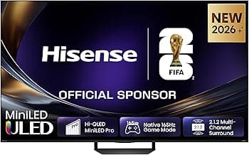 Hisense 55U7DS PRO Fernseher 55 Zoll, 4K UHD, Hi-QLED Mini LED Pro, Smart TV, 165Hz, Hi-View AI Engine Pro, IMAX Enhanced, AI RGB Lichtsensor, Dolby Vision.Atmos, Unibody Slim, FreeSync Premium [2026] - Stark reduziert