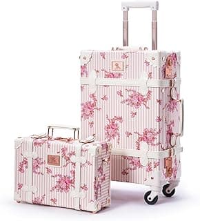 Unitravel 2-teiliges Vintage Gepäck Set, PU-Leder Handgepäckkoffer mit Kosmetischer Handtasche, 4 Rollen, TSA-Schloss, Rosa Floral, S+M - Günstig online kaufen