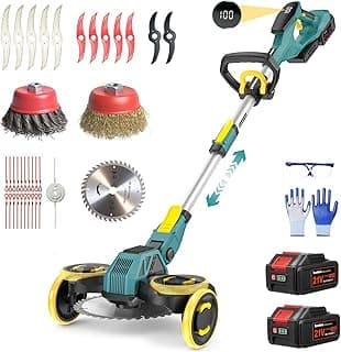Rasentrimmer mit Akku, 21V Akku Rasentrimmer für Makita Akku, Rasentrimmer mit Unkrautbürste, 2 * 4.0Ah 5 in 1 Rasentrimmer, 900W Bürstenloser Motor Freischneider Akku für Rasen, Garten, Hof(Blau) - Produktbild