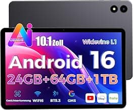 2026 Neuestes Tablet 10.1 Zoll Android 16 mit Gemini AI, 16GB RAM + 64GB ROM, GMS Widevine L1, WiFi 6 & BT 5.3, 6000mAh Dünn und leicht Tablet mit Gesichtserkennung - Stark reduziert