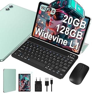 Tablet 10 Zoll Android, Widevine L1,5G WiFi 6, Octa-Core 1.8 GHz, 20GB RAM + 128GB ROM (TF 2TB), FHD IPS, 6000mAh, Doppelkamera(5MP+8MP), Bluetooth 5.0, 2026 Neueste Tablet mit Tastatur und Maus-Grün - Extrem reduziert