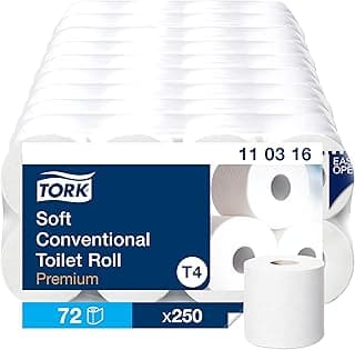 Tork 110316 extra weiches Kleinrollen Toilettenpapier (72 Rollen á 250 Blatt), Premium Qualität für Tork T4 Kleinrollensysteme, 3-lagiges reißfestes WC-Papier, 9 x 8er Pack - Details ansehen