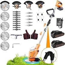 Rasentrimmer mit Akku 21V, Klappbarer Akku Freischneider mit 4.0AH Batterien, Akku Rasentrimmer & Rasenkantenschneider mit 4 Messertypen, Elektro Trimmer Gartenkantenfräser für Garden und Rasen - Top Deal