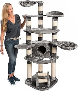 JAMAXX Premium XXL Kratzbaum für große Katzen H175cm extra-Dicke 11 cm Stämme stabil, extra-weiches Soft-Plüsch, PCT6003 (grau) - Details ansehen