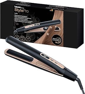 Beurer HS 100 Haarglätter mit Schnellaufheizung in 12 Sekunden, Glätteisen mit Keramik-Beschichtung, Ionenfunktion für glänzendes Haar, abgerundete Kanten für Locken Styles - Super Angebot