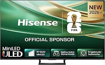 Hisense 85E8DS Fernseher 85 Zoll, 4K UHD, Hi-QLED Mini LED, Smart TV, 144Hz, Hi-View AI Engine, Dolby Vision.Atmos, Unibody Slim, FreeSync Premium, AI-Lichtsensor, Game Bar, Tuned by Devialet - Top Deal