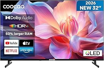 coocaa 32 Zoll Fernseher, 80cm, QLED HD Smart TV, Superior QLED Tech, HDR10, HLG, 1.5GB RAM für flüssiges Streaming, Dolby Audio, Triple Tuner DVB-T/-T2/-C/-S/-S2 CI+, Bluetooth 5.1, 32CTQH38Z, 2026 - Amazon Angebot