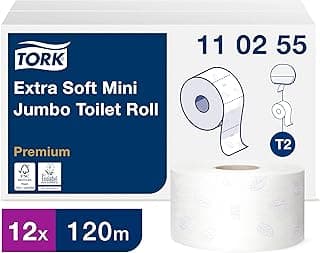 Tork 110255 extra weiches Mini Jumbo Toilettenpapier in Premium Qualität für das Tork T2 Mini Jumbo Toilettenpapiersystem / Toilettenpapier 3-lagig in Weiß, 12 x 600 Blatt - Günstig online kaufen