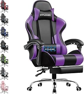 GTPLAYER Bürostuhl Gaming Stuhl Massage Gaming Sessel Ergonomischer Gamer Stuhl mit Fußstütze, Gepolstert Gaming Chair, Drehsessel 150KG, lila - Amazon Angebot