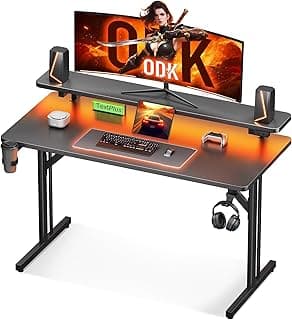 ODK Gaming Tisch, Kleiner Gaming Schreibtisch mit LED Beleuchtung, 100cm Computertisch mit Monitorablage, Carbon Fiber Schwarz PC Gamer Tisch - Günstig online kaufen