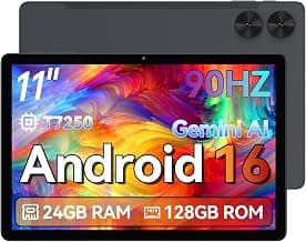Tablet, Android 16 Tablet 11 Zoll 90Hz Display 24GB+128GB T7250 Octa-core Dual Camera 1280x800 HD 7000mAh Wi-Fi 6,BT 5.4 24GB(4+20) RAM 128GB ROM Support 1TB Expansion Widevine L1 GPS/13MP/GMS/OTG - Details ansehen