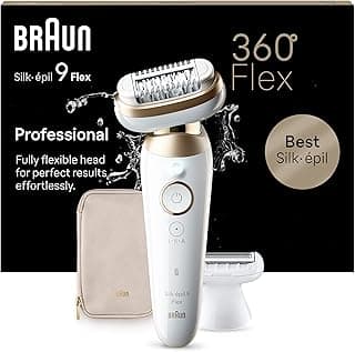 Braun Silk-épil 9 Flex Epilierer Damen mit Flexiblem 360°-Kopf, Wet&Dry, Langanhaltend Glatte Haut, Ladyshaver, Rasieraufsatz und Trimmeraufsatz, Made in Germany, 9-041 3D, Weiß/Gold - Stark reduziert