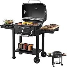 Steinborg® Holzkohlegrill mit Deckel & Thermometer – BBQ Grillwagen fahrbar mit 2 Grillrosten, Warmhalterost, höhenverstellbarer Kohlewanne, Thermometer, Ascheschublade & Seitenablagen - Produktbild
