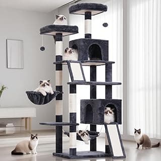 Gitelsnour Kratzbaum, Katzenbaum für Innenbereich, 180cm Katzenkratzbaum mit große ausgewachsene Katzen, 2 Kratzbrettern, 7 kratzbaume, 2 Plüsch-Plattformen, 2 Katzenhöhlen, Rauchgrau GCT032G - Amazon Angebot