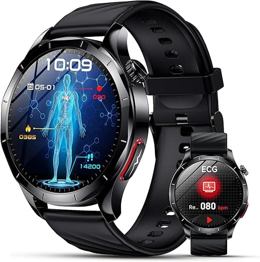 Lgnitek 2026 Neu Smartwatch Herren mit EKG/HRV/ΒΙυtｚυcker/BMI/Harnsäure, 1,43 AMOLED Gesundheitsuhr mit 24H ΒΙυtdrυck SpO2 Apnoe Schlafmonitor SOS-Notruf Fitnessuhr für Android/iOS - Stark reduziert