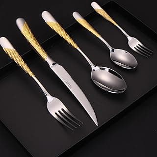 DAFFODILY® Luxus Besteck Set 30-teilig aus 18/10-Edelstahl für 6 Personen mit 2-in-1 Steakmessern - Spülmaschinenfest, Spiegelglanz, Elegante Geschenkbox - Stark reduziert
