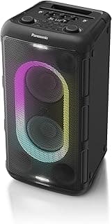 Panasonic SC-BMAX10E-K Tragbarer Party-Lautsprecher mit Bluetooth, integrierter Beleuchtung, 150 W, USB, optischem Eingang für TV, Gitarren- & Mikrofoneingängen für Karaoke, Schwarz - Details ansehen