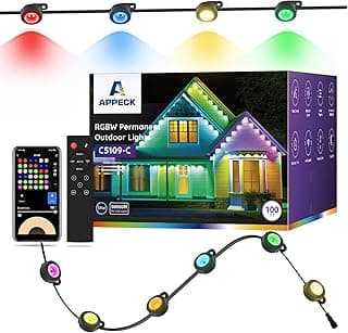 APPECK Permanente Außenbeleuchtung 30m mit 72 LEDs, RGBW Wasserdichte LED Lichterketten, 111 Szenenmodi, App/Sprachsteuerung/Fernbedienung, für Weihnachtsbeleuchtung/Party/Tägliche Deko, Schwarz - Details ansehen