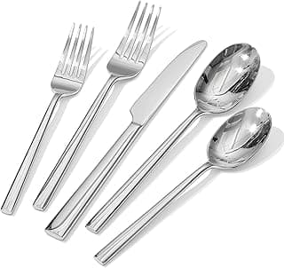 HIKAA Besteck Set 12 Personen, 60-Teiliges Geschmiedetes Essbesteckset, Premium-Edelstahl Besteck für Küche, Haushalt, Hochzeit, Party, Cutlery Set Hochglanzpoliert und Spülmaschinenfest(Silber) - Details ansehen