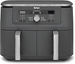 Ninja Dual Zone Digital Air Fryer, 2 Schubladen, 6-in-1, Heißluftfritteuse, 9,5L, Heißluft-Frittieren, Max Crisp, Rösten, Backen, Aufwärmen, Spülmaschinenfeste Körbe, Metallic Grau DZ400EU - Details ansehen