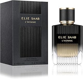 Elie Saab LHomme 100 ml – Eau de Parfum für Herren – Holzig-Vetiver Duft – Raffinierte Noten von Bergamotte, Zedernholz, Vetiver, Patchouli und Myrrhe – Schwarze Verlaufslackierter Glasflakon - Produktbild