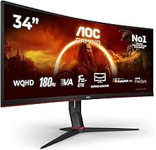AOC Gaming CU34G2XP - 34 Zoll WQHD Curved Monitor, 180 Hz, FreeSync Prem., HDR400 (3440x1440, 1ms GtG, HDMI, DisplayPort, USB Hub) schwarz-rot - Amazon Angebot