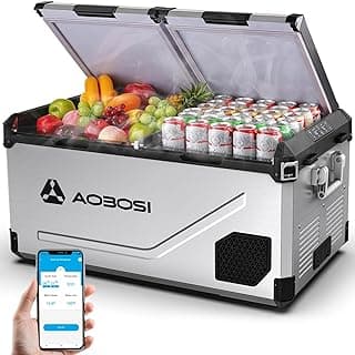 AAOBOSI 95L Kompressor Kühlbox Dual Zone bis -20℃，Edelstahlgehäuse & Aluminium-Innenausstattung，12/24V DC & 230V AC，Kühlbox Kompressor für Auto, Boot, Camping und Geländefahrt - Produktbild