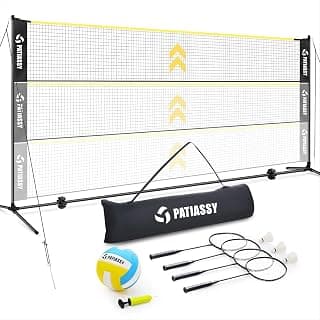 17ft Volleyballnetz Mit Stangen, Badminton Netz Set Mit 4 Badmintonschlägern 3 Gänsefederbälle 1 Volleyball Für Outdoor Höhenverstellbar - Produktbild