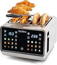 Toaster 4 Scheiben mit Touchscreen & Countdown – Edelstahl Langschlitztoaster mit 2 unabhängigen Temperaturzonen, 3,7 cm breiten Schlitzen, Brötchenaufsatz & Sandwichhalter, 6 Programme - Produktbild