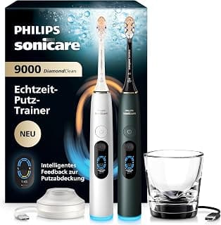 Philips Sonicare Next-Generation DiamondClean 9000 elektrische Zahnbürste - Feedback zur Putzabdeckung, Andruckkontrolle und 21 Einstellungen, Silberweiß & Mitternachtsgrün, 2er-Pack, HX9216/89 - Günstig online kaufen