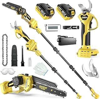 8 Zoll Mini Kettensäge & Akku Elektro Astschere, 4-in-1 Gartenwerkzeug Mit Bürstenlosem Motor, Teleskopstange Bis 4.2m, 2×4.0Ah Akkus, Astsäge Hochentaster Akku, FüR Baumzweige, Holzschneiden - Super Angebot