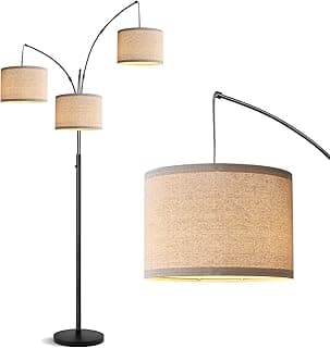 Nintiue Dimmbar Stehlampe Wohnzimmer, Stehlampe Bogenlampe mit 3 x 1000LM LED-Glühbirnen und 3 Lampenschirm, 203cm hohe Stehend Wohnzimmerlampe Vintage Baum-Stehlampe - Amazon Angebot
