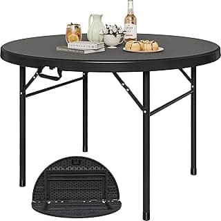 YITAHOME 122cm Runder Klapptisch mit Tragegriff Wetterfest für Outdoor/Indoor, Tragbarer Campingtisch mit Metallrahmen, Kunststoff Gartentisch mit 4cm Tischplatte für Party, Camping, Grill, Schwarz - Jetzt günstig kaufen