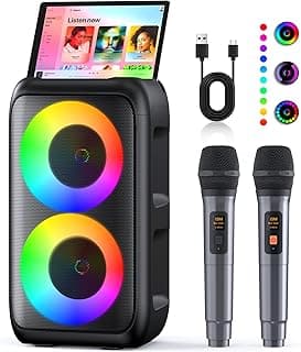 Karaoke Maschine (2026 Neueste Generation) | Karaoke Anlage mit 2 Mikrofone Bluetooth Lautsprecher | Unterstützt TV/Smartphone/iPad/TWS/AUX/USB/FM | Für Party, Geburtstag, Rede, PA-Endstufen - Produktbild