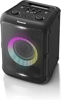 Panasonic SC-BMAX5E-K Tragbarer Party-Lautsprecher mit Bluetooth, integrierter Beleuchtung, 75 W, USB, optischem Eingang für TV, Gitarren- und Mikrofoneingängen für Karaoke, Schwarz - Top Deal