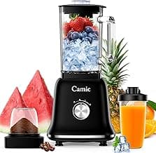 Camic Standmixer 1200W Hochleistungsmixer 3-in-1 mit 1,6L Glasbehälter Mixer & 400ml Reisebecher & 200ml Mahlbecher, Abnehmbare Klinge, Impuls/2 Geschwindigkeiten Blender für Smoothies Shakes Getränke - Details ansehen