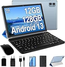 ZIOVO 2026 Neueste Tablet 10 Zoll Android 13 OS, 12GB RAM +128GB ROM(TF 2TB), 5G+2.4G WLAN | 2.0 Ghz 8 Core | 5+8MP | BT 5.0 | GPS | 6000mAh | GMS | GPS | Tablet mit Tastatur & Maus - Blau - Details ansehen